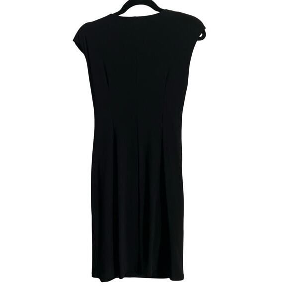 Black Label Evan Picone Black Ruched Midi Dress w/ Shoulder Pads Women's Size 6 - Picture 2 of 7